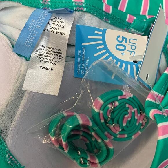 New Draper James Womens Small UPF 50+ Detachable Strap Striped Swim Suit - Picture 5 of 5